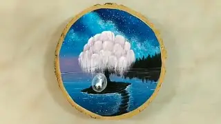 fantasy acrylic painting tutorial  _ MAGICAL TREE Painting on wooden slice