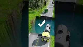 Tanker truck vs water pit #109 | #carsvswaterpit #beamngdrive #doubleflatbedtrailertruckvsspeedbumps