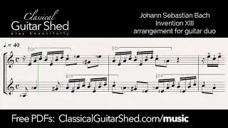 JS Bach: Invention XIII (Duo) - Free Classical Guitar Sheet Music