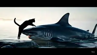 Cat Rides Shark Into Sea #cat #sharks #superpower