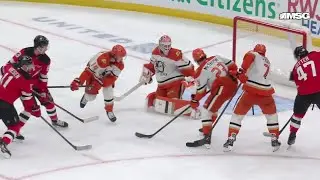 Paul Cotter scores a goal against the Anaheim Ducks