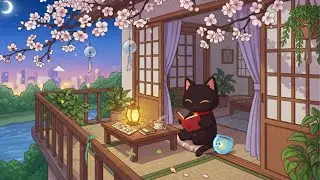 Peaceful Spring Night on the Balcony Kitty's Cat 📖 Lofi Beats Night 🌸 Relaxing Music to Study