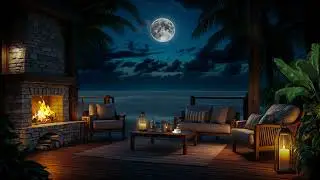 No Ads 🌙🌊 Tropical Beach Under the Moon | Palm Trees & Calm Sea Sounds for Insomnia Relief