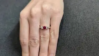 Vintage Red Ruby Ring Engagement Ring, Round Cut Gems, Art Deco Diamond Wedding Band, 3 Stone ring