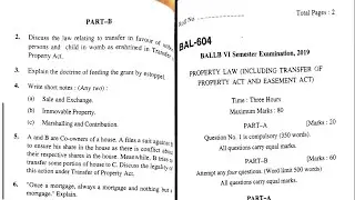 BALLB 6 SEMESTER PREVIOUS YEAR TRANSFER OF PROPERTY ACT QUESTION PAPERS  #transferofpropertyact #yt