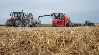 Épandage de digestat avec un Vervaet XL + Semis de couverts en Fendt 724 et Amazone Primera