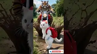 A lion rode a bike carelessly. He splashed dust and mud on the cats. Later, the cats blocked hi