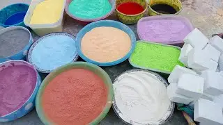 Wasted colourfull powders in water | White Soft gym chalk blocks mass crush | Satisfying | ASMR 