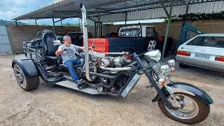 MONSTRO DA ESTRADA MOTOR DE CAMINHÃO Incredible Trike Motorcycle diesel powered