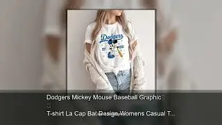 Dodgers Mickey Mouse Baseball Graphic T-shirt La Cap Bat Design Womens Casual Tops Cotton Sport