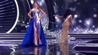 Miss France Cl&eacute;mence Botino TRIPS during Miss Universe 2021 Evening Gown Competition &ndash; 3 angles