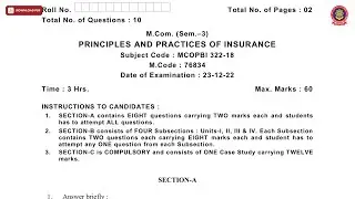 MCOM 3RD SEM PRINCIPLES AND PRACTICES OF INSURANCE DEC 2022 | PTU