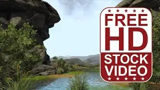 Free Stock Videos &ndash; rocky river bank with big rocks plants trees and particles 3D animation