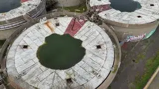 flying drone at Beckton Sewage Treatment Works