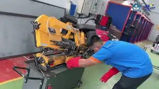 Pemotongan logam dengan 2 metode, metode mekanik menggunakan gergaji Bandsaw serta metode Gas