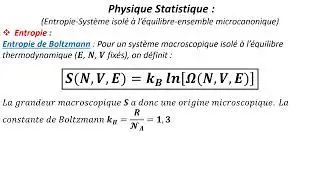 Physique Statistique (Entropie de Boltzmann)