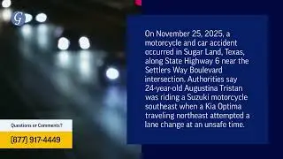 Augustina Tristan Injured in Motorcycle vs. Car Accident on State Highway 6 in Sugar Land