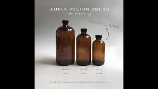M03c, N03c & P03c - amber boston round glass bottle with phenolic cap