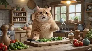 &ldquo;Cute Chef Cat Eats Green Noodles Under the Tree #funny #cat #catvideos #catcookingshow #catlife