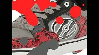 HEELYS SKATE ROLLERS RED GREY SKULL DESIGN