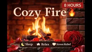 8 Hours Cozy Fireplace 🔥 Romantic Night Fire Sounds | Sleep, Relax & Stress Relief