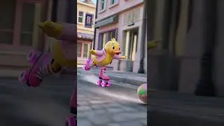 Cute Duck Skating with Hot Pink Roller Skates 🐥✨ #shorts