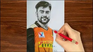 Rashid Khan Drawing With Graphite + Colour Pencils ( SUNRISERS HYDERABAD )