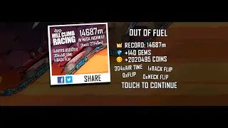 Hill Climb Racing: 14687m in Mega Highway on Finger Screw (no boosters, no pets)