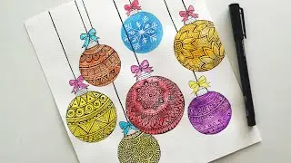 Easy Christmas decoration ball art || Zentangle/mandala/doodle art for Christmas cards