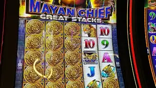 MAYAN CHIEF Slot Machine Great Stacks 2 BIG retriggers 