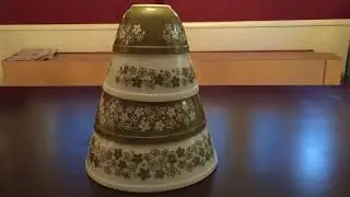 Красивый Pyrex! Весенний цветущий зелёный! Очень популярный винтажный набор Pyrex!