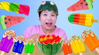 MUKBANG WATERMELON DESSERT ICE CREAM MACARONS EATING | Robot Stories English.