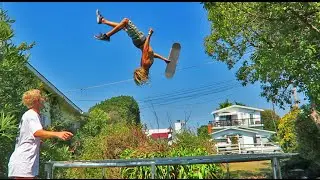 MY FIRST TIME TRAMPOLINE SKATING! | Garrett Ginner
