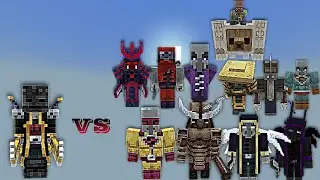 Quentin the Evoker vs Invasion Code Red Bosses and Mini Bosses | Minecraft Bedrock | Mob Battle