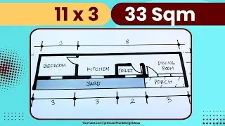 План дома площадью 33 квадратных метров размером 11x3 метров.