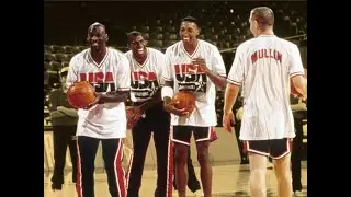 Michael Jordan and Scottie Pippen TORCH Toni Kukoc in 1992 Olympics