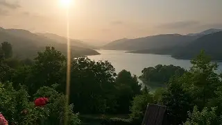 Tranquil Lake View from a Mountain Balcony | Forest, Birds, Wind | 4K Nature Sounds