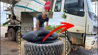 Replacement Damaged Truck Rim and Tire giang repair.