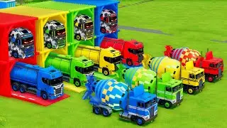 Garage with Colors - ALL MIXER TRUCK WITH DOUBLE FLATBED TRAILER TRUCK, VOLVO, SCANIA, KENWORTH