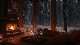 Cozy Winter Jazz Cabin ❄️ Smooth Night Jazz, Fireplace Glow & Snowfall Ambience