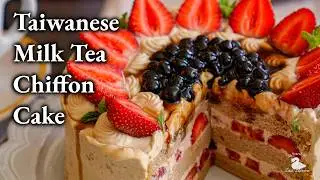 Taiwanese Black Milk Tea Chiffon Cake With Black Sugar Boba | Baking With Relaxing Piano Music