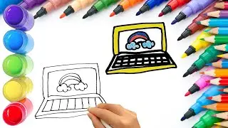 How To Draw cute Laptop Drawing, Painting & Coloring For Kids and Toddlers_ Child Art 🐋🌈🎨