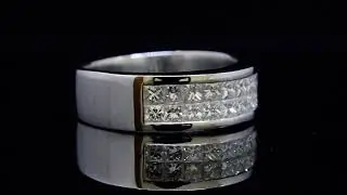 Natural Princess Cut 2 Row Invisible Set Diamond Men's Band