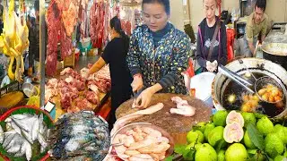 Cambodian Market Food @Pipup Thmei - камбоджийские сладости, гуава, сырое мясо и многое другое