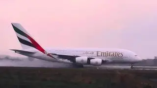 Emirates A380 Full Departure from Rome Fiumicino (FCO) in Heavy Rain | Pushback, Taxi & Takeoff