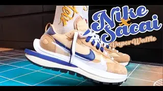 БЫСТРЫЙ ОБЗОР: Nike x Sacai Vaporwaffle &laquo;Sesame and Blue Void&raquo; на ногах и крупным планом