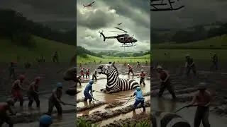 🚁🐆 Miserable Zebra Rescued from Muddy Trap!