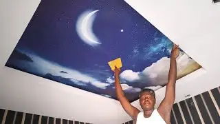How to paste 3D night sky ceiling mural wallpaper design for living room