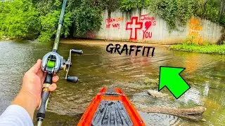 Searching for BIG BASS in HIDDEN Graffiti Pond (Topwater Frenzy!!)
