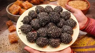 Til Ladoo (Til Ka Lai) Easy Black Sesame & Jaggery Ladoo Recipe &mdash; Bhansagar Style #tilwa #tilladdoo